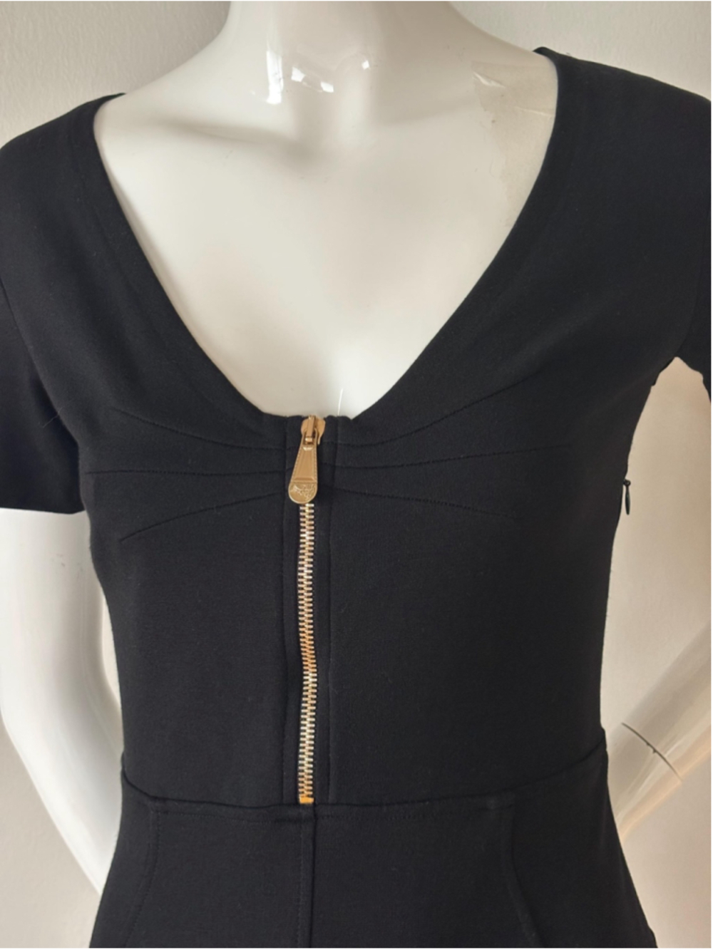 Versace Black Sheath Gold Medusa Zip Stretch Pencil Dress - Picture 3 of 11